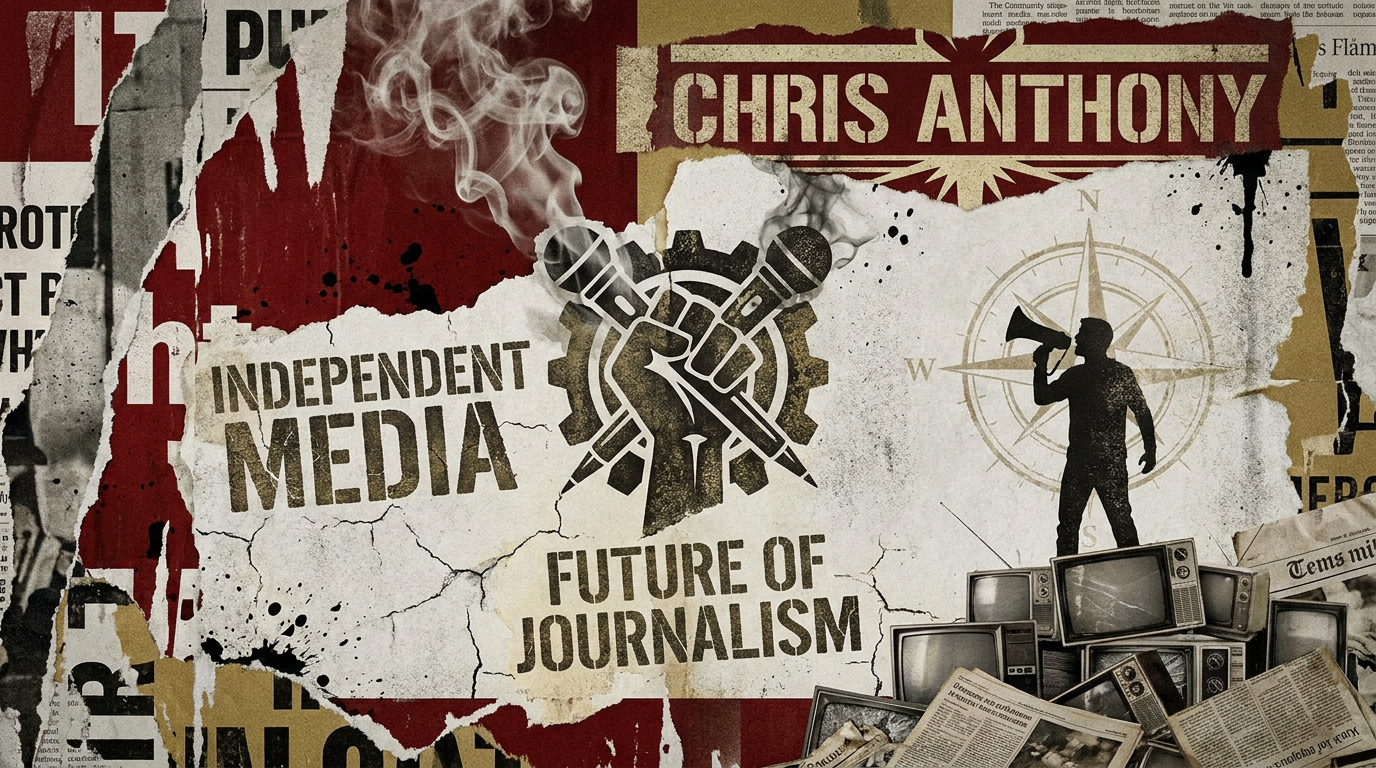 Chris Anthony, new president of Independent Media North America, in a rebellious cityscape with punk and reggae motifs.