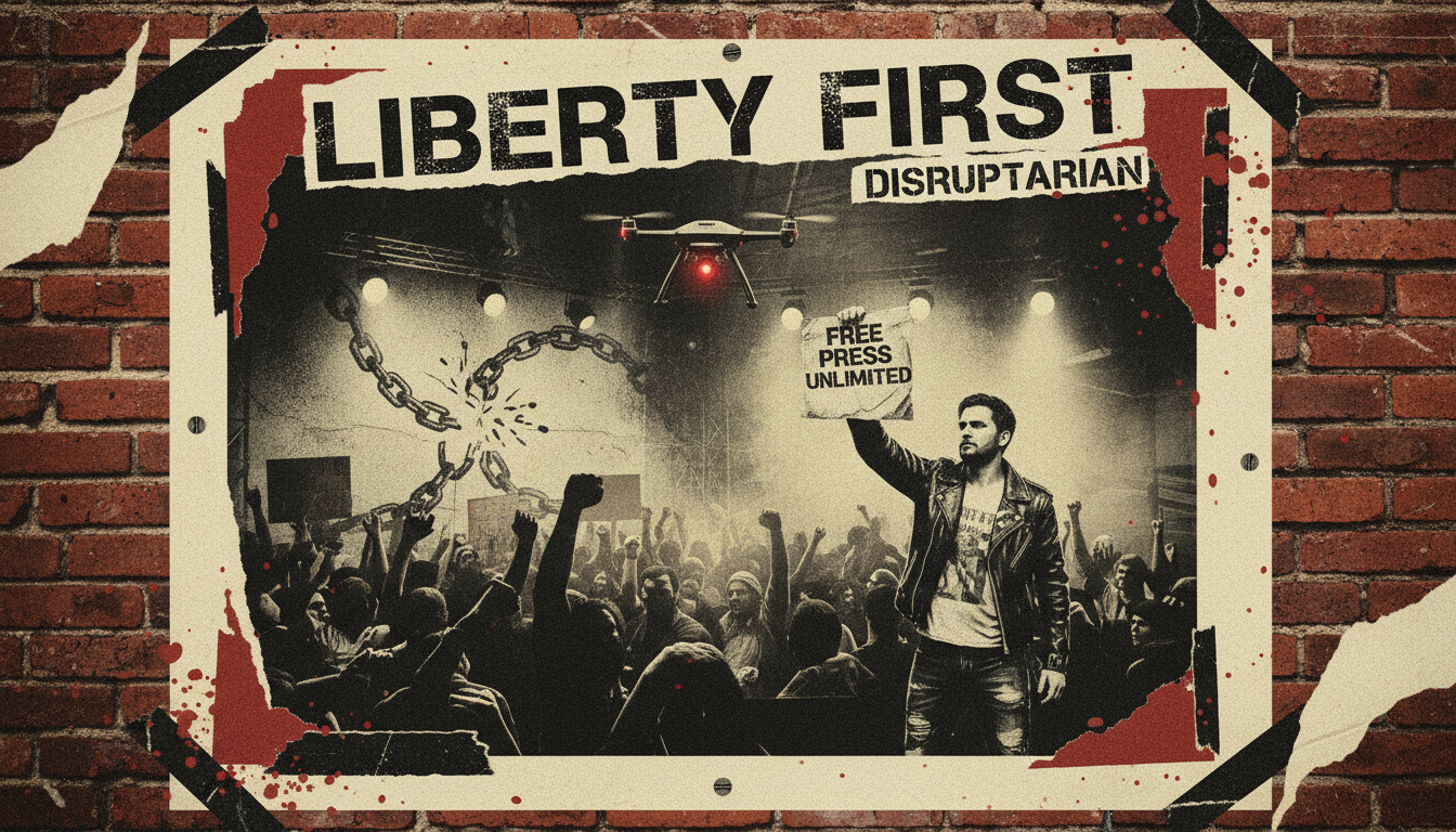 Punk-rock protest poster symbolizing independent media's role in Europe's democracy