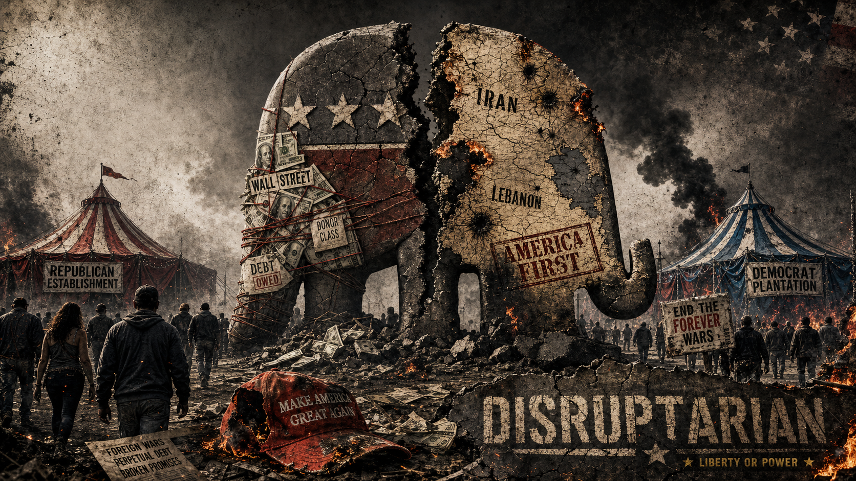 Republican Party shakeup over Trump, war, elite banking leverage, and the America First break.