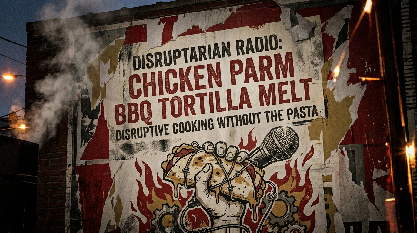 Disruptarian Radio Chicken Parmesan BBQ Tortilla Melt: Disruptive Cooking Without the Pasta