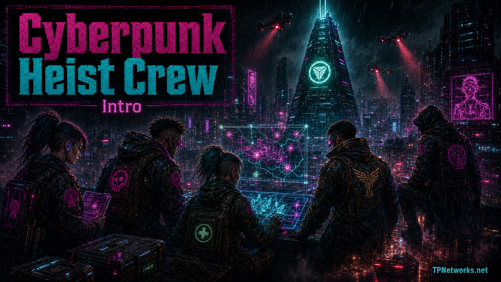 Cyberpunk Heist Crew intro graphic for the Disruptarian chat game