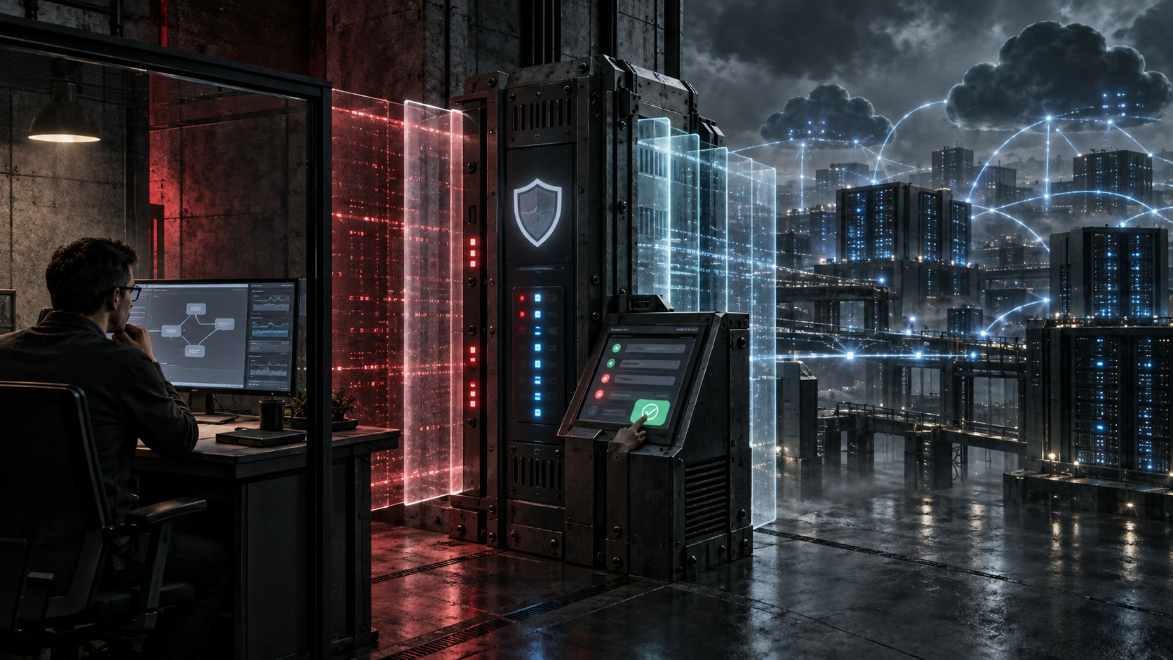 Illustration of the PhaseOne defensive gateway protecting an agent environment