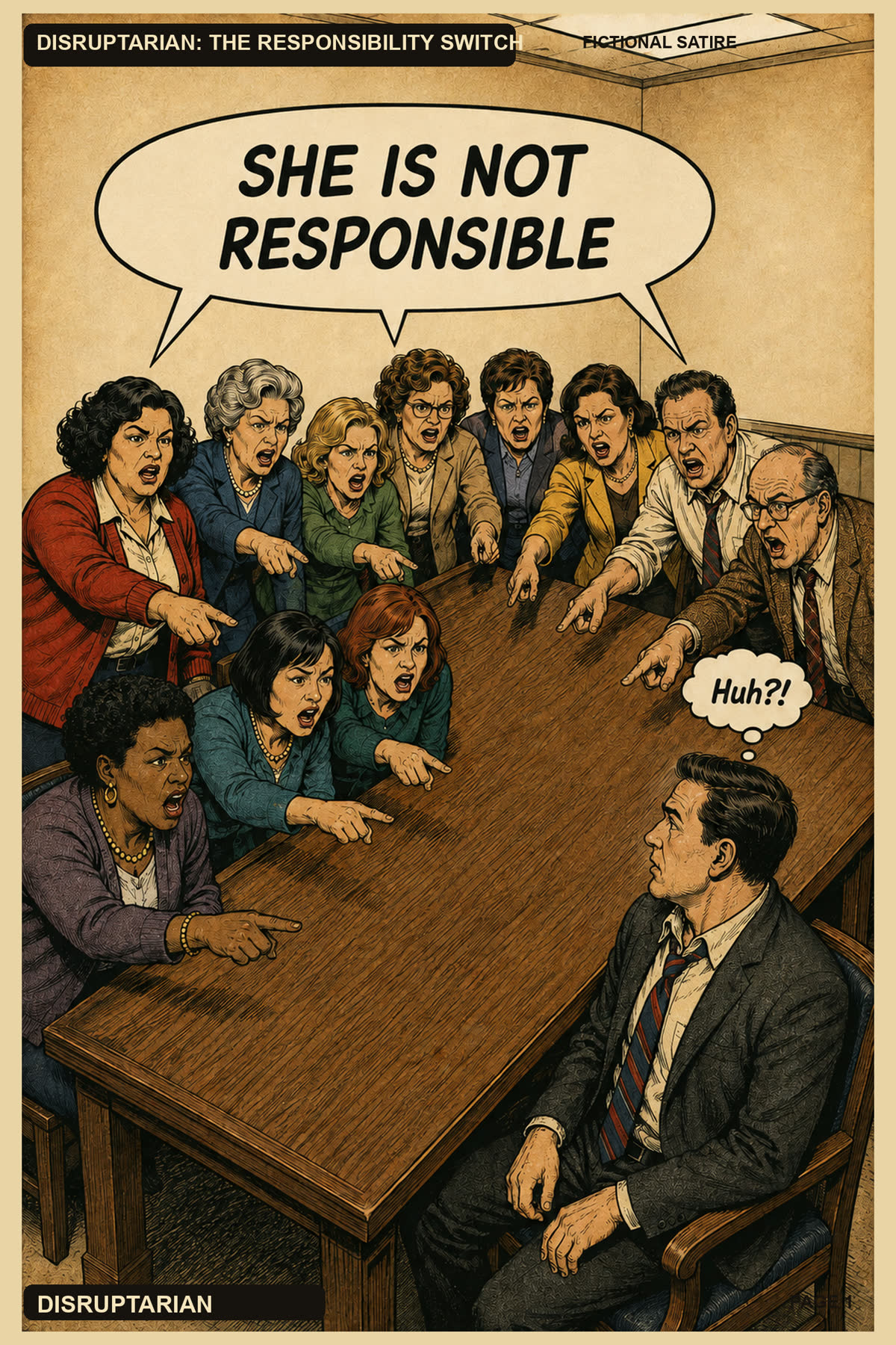 Classic comic storyboard page one: a holdout juror amid group pressure