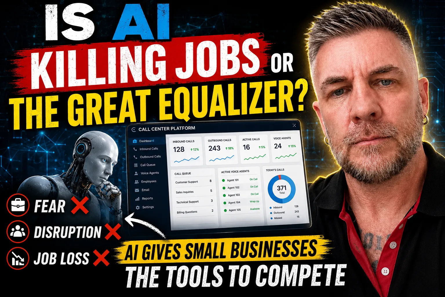 Is AI killing jobs or becoming the great equalizer, with a call center platform and AI robot
