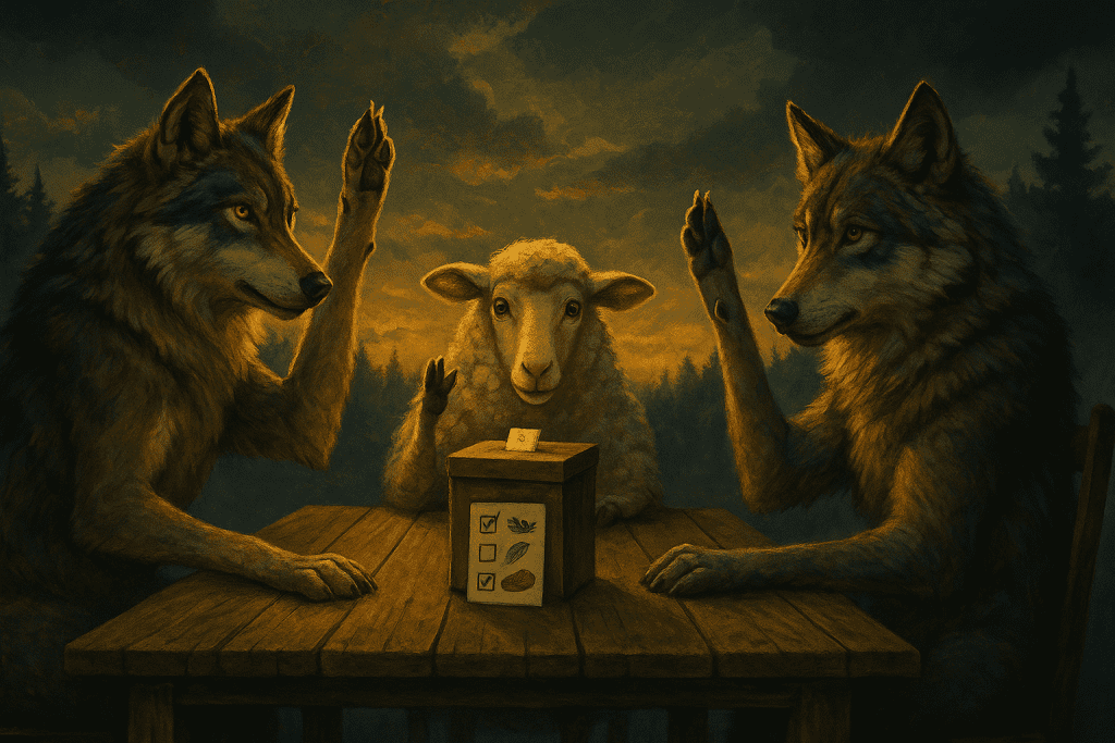 A democracy is two wolves and a sheep  deciding what's for dinner