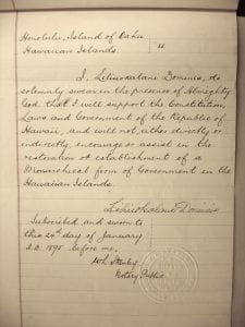 Liliuokalani Abdication and Oath to the Republic of Hawaii Loyalty oath signed by Liliuokalani with notary signature (seal also visible)