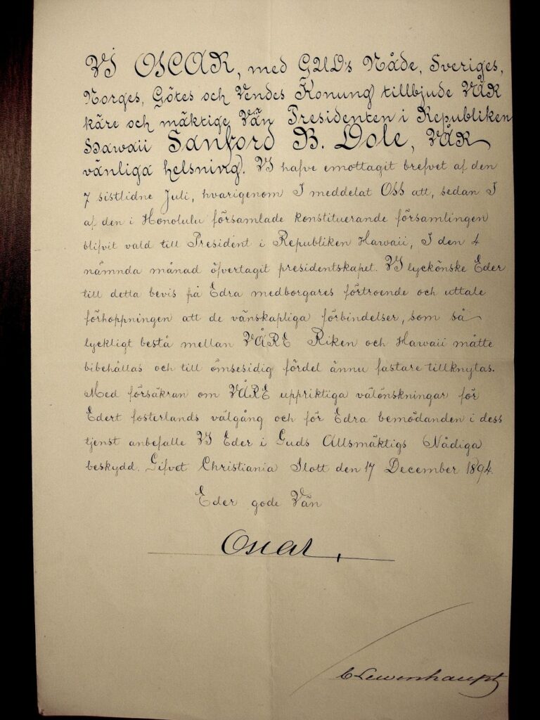 King Oscar’s letter in Swedish