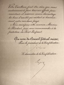 Swiss letter of recognition Republic of Hawaii